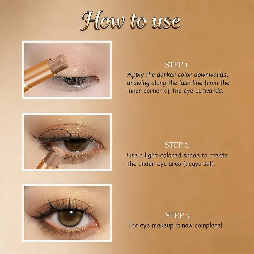 3-Color Eyeshadow Stick - One-Swipe Shimmer Glow For Effortless Eye Makeup