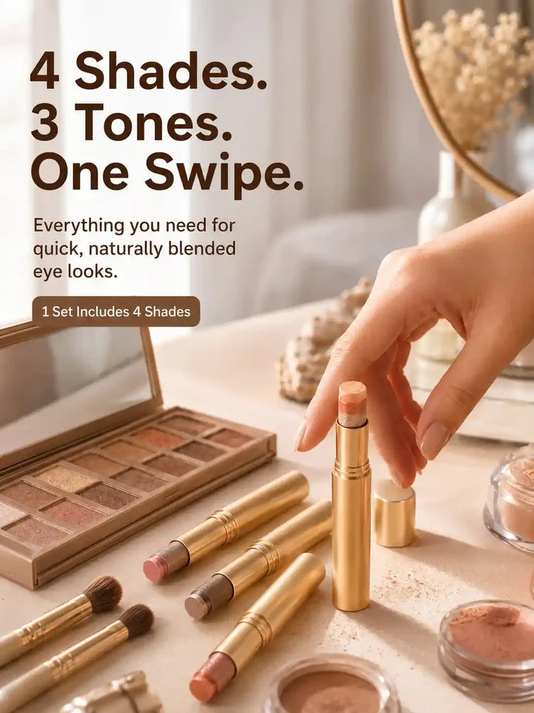3-Color Eyeshadow Stick - One-Swipe Shimmer Glow For Effortless Eye Makeup