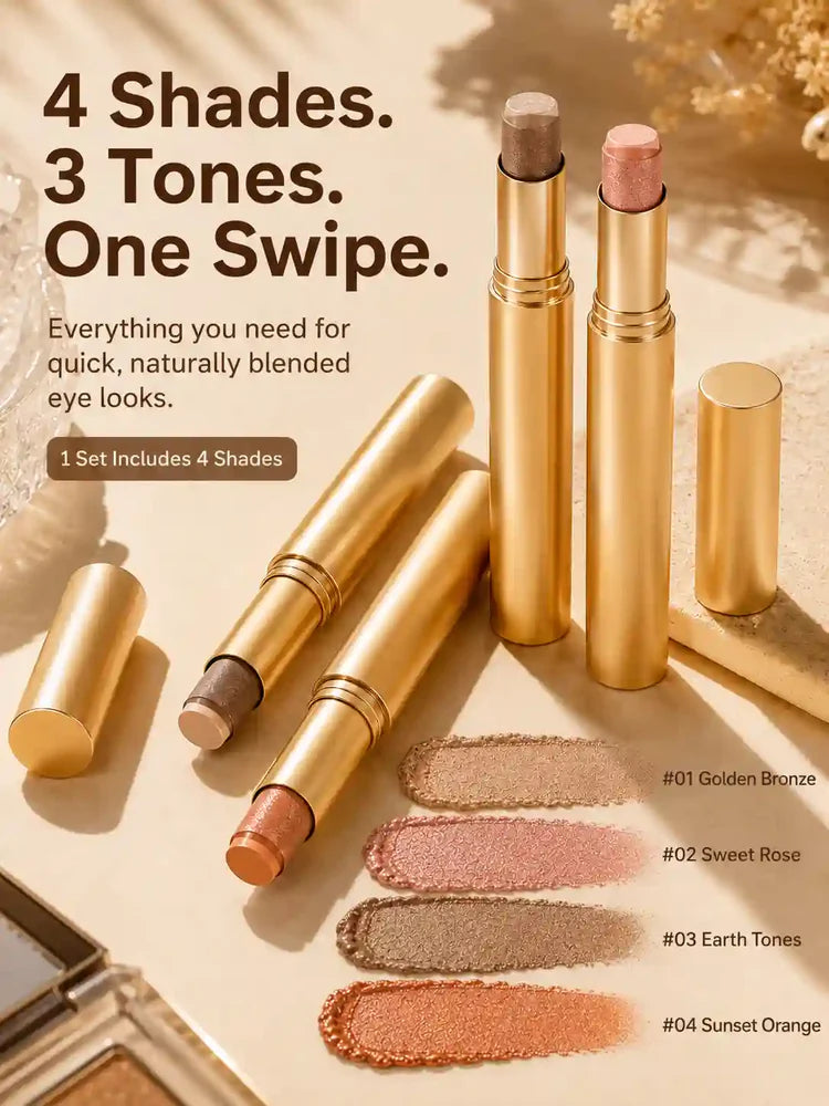 3-Color Eyeshadow Stick - One-Swipe Shimmer Glow For Effortless Eye Makeup
