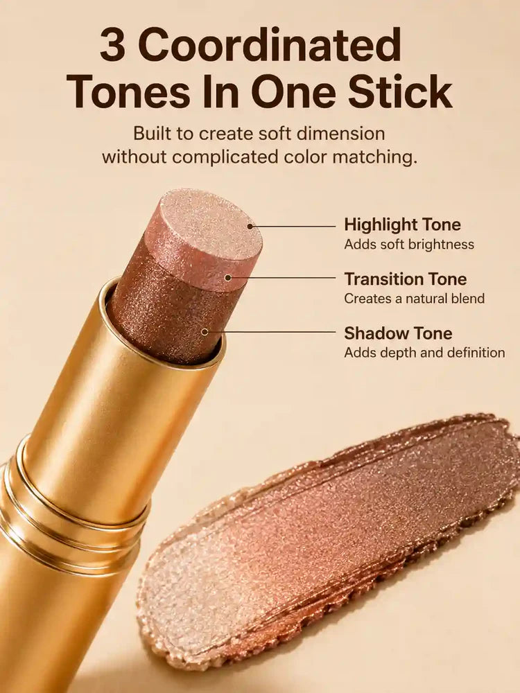 3-Color Eyeshadow Stick - One-Swipe Shimmer Glow For Effortless Eye Makeup